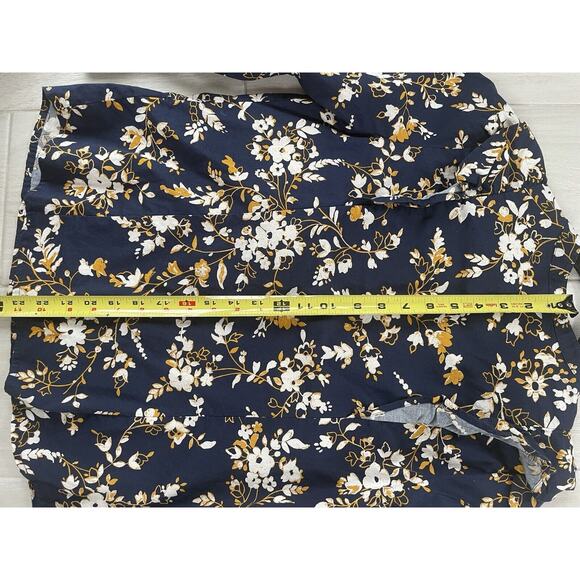 J Crew Shirt Women Medium Navy Gold Ruffle Trim Shoulder Chest Cotton Shirt - Picture 11 of 11